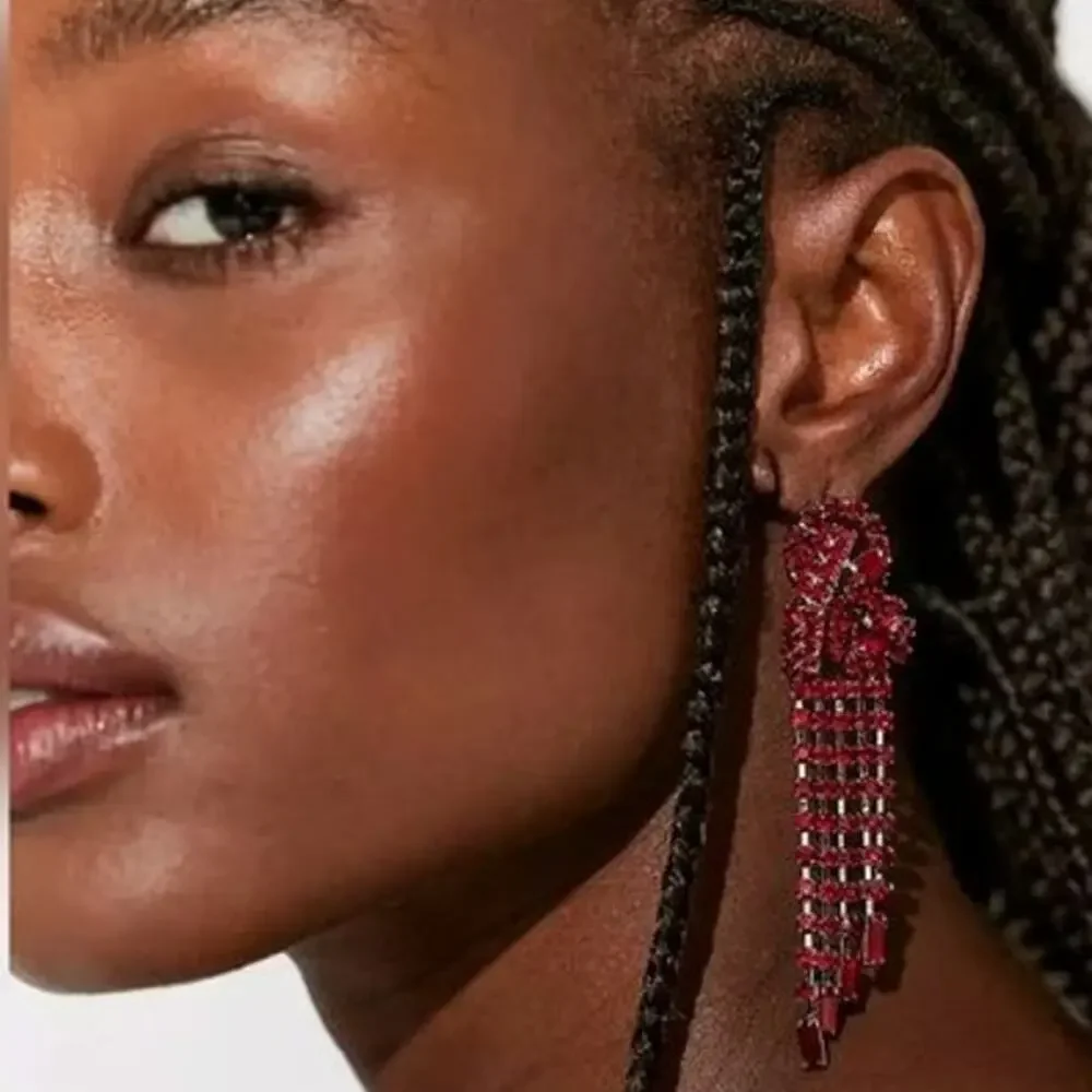 Free People Follow The Rhythm Rhinestone Earrings Silver Red